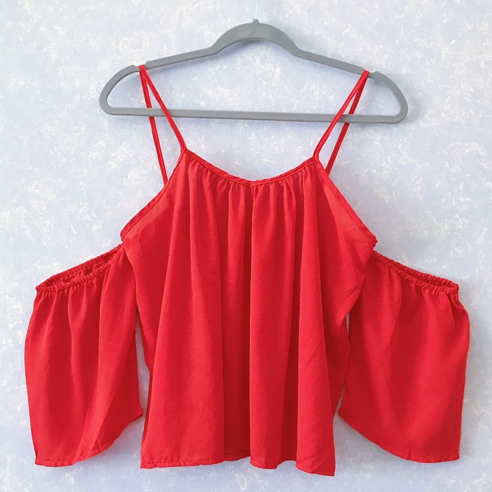 Red Cold Shoulder Top